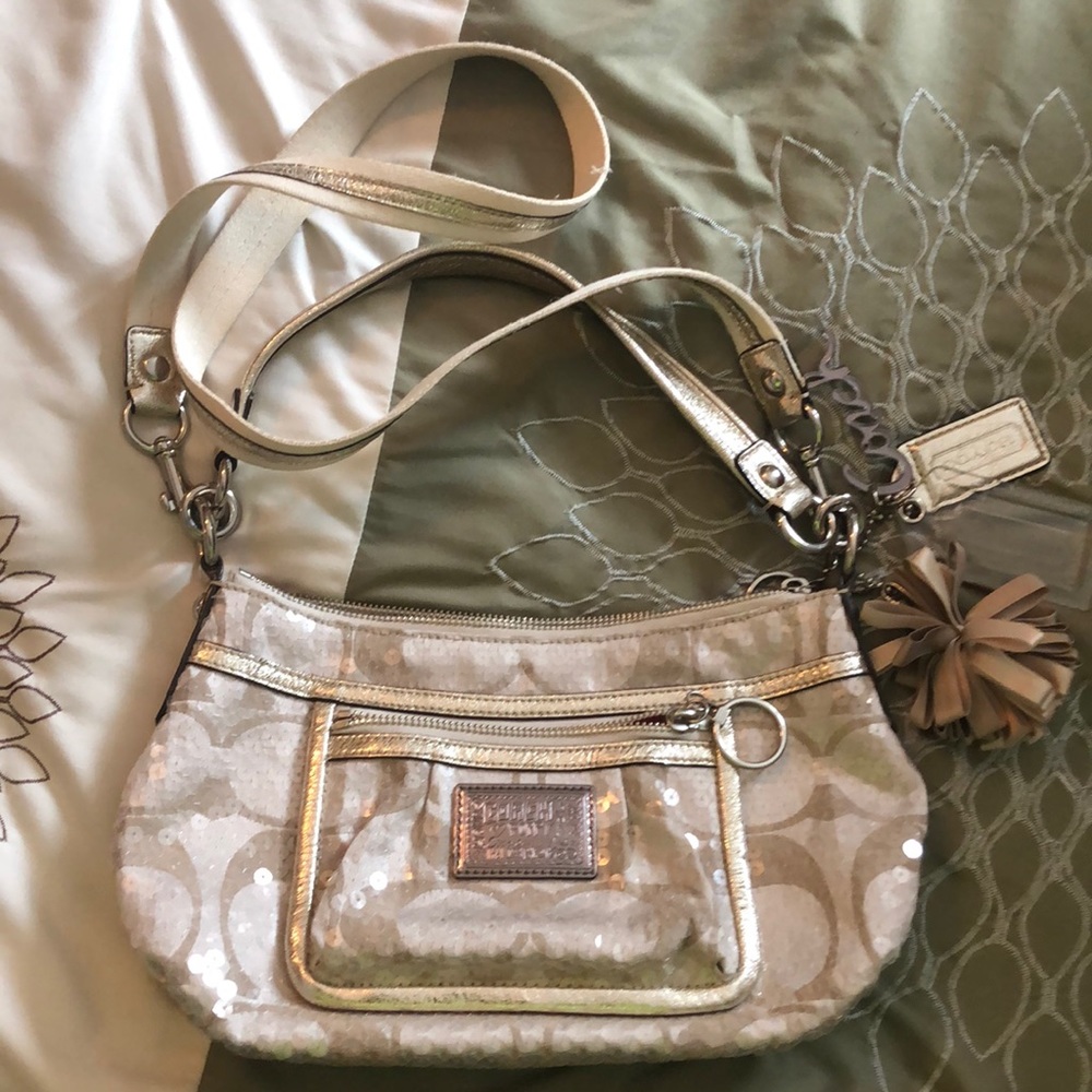 Small sequin silver Coach purse